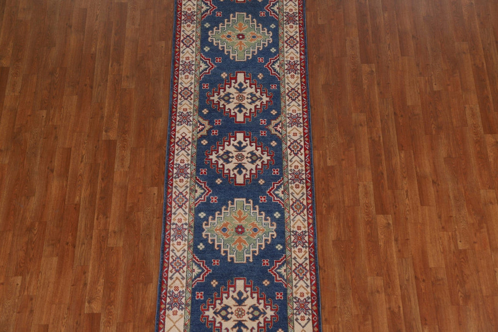 Blue Kazak Wool Runner Rug 3x10