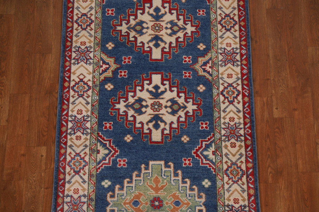 Blue Kazak Wool Runner Rug 3x10