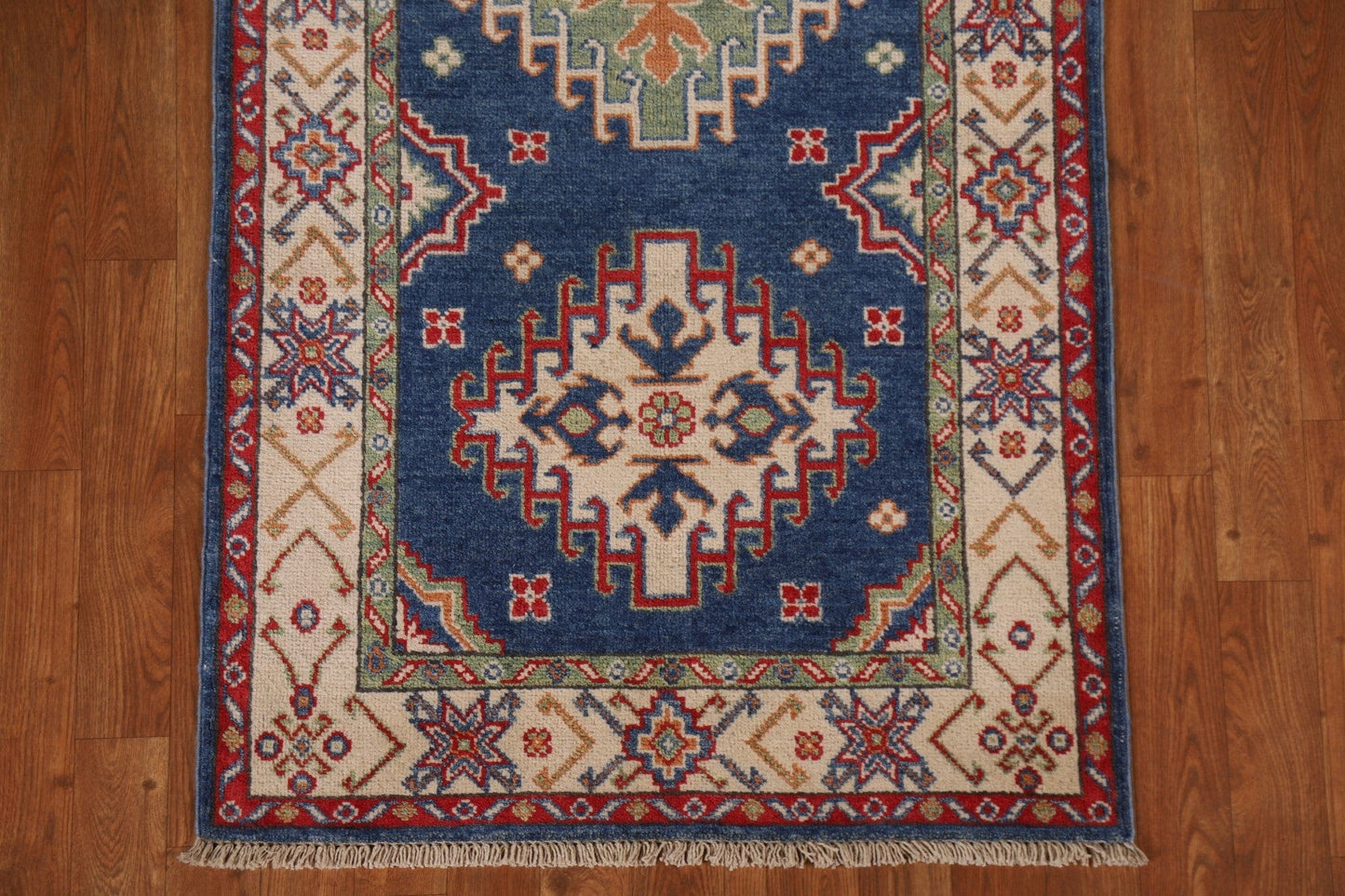 Blue Kazak Wool Runner Rug 3x10