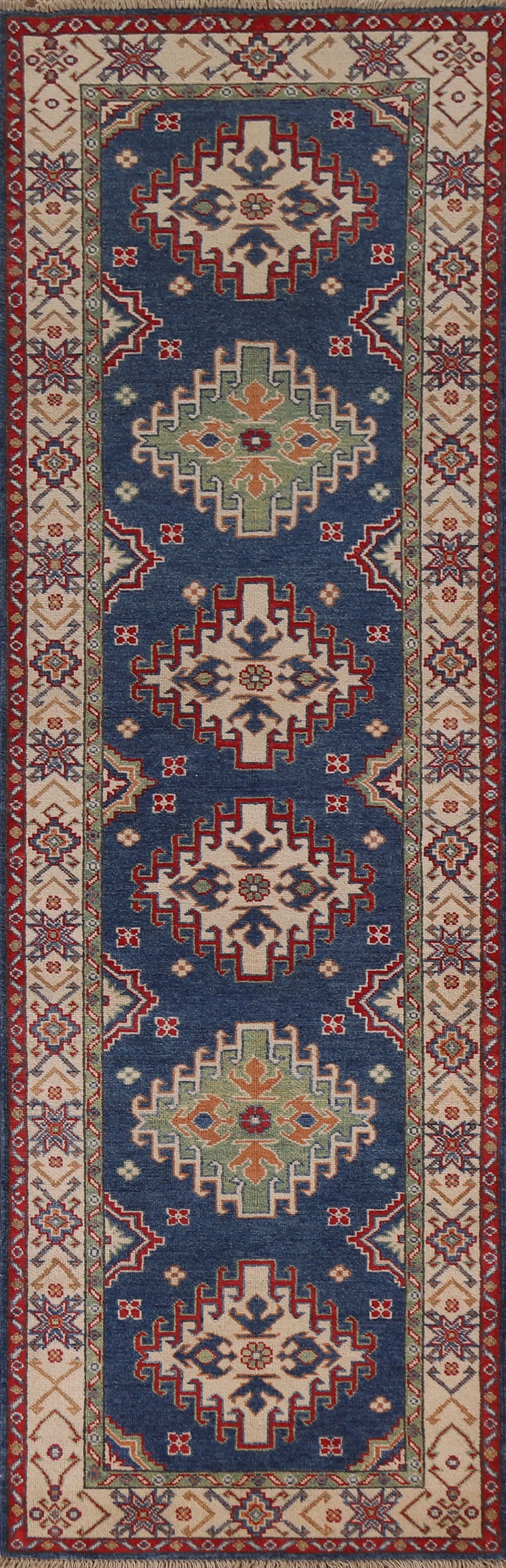 Blue Kazak Wool Runner Rug 3x10