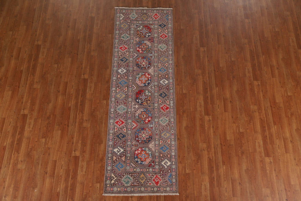 Handmade Kazak Oriental Runner Rug 3x8