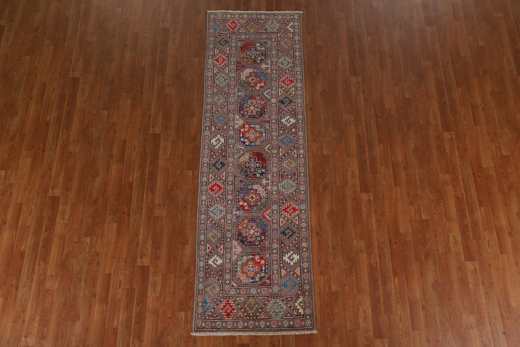 Geometric Kazak Wool Runner Rug 3x9