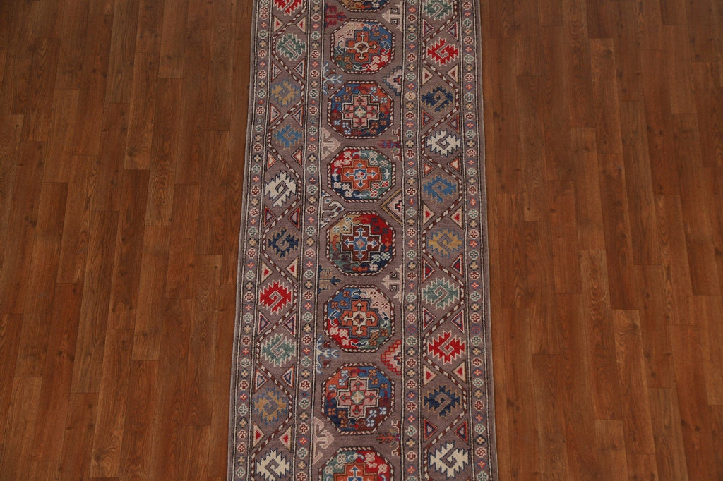 Geometric Kazak Wool Runner Rug 3x9