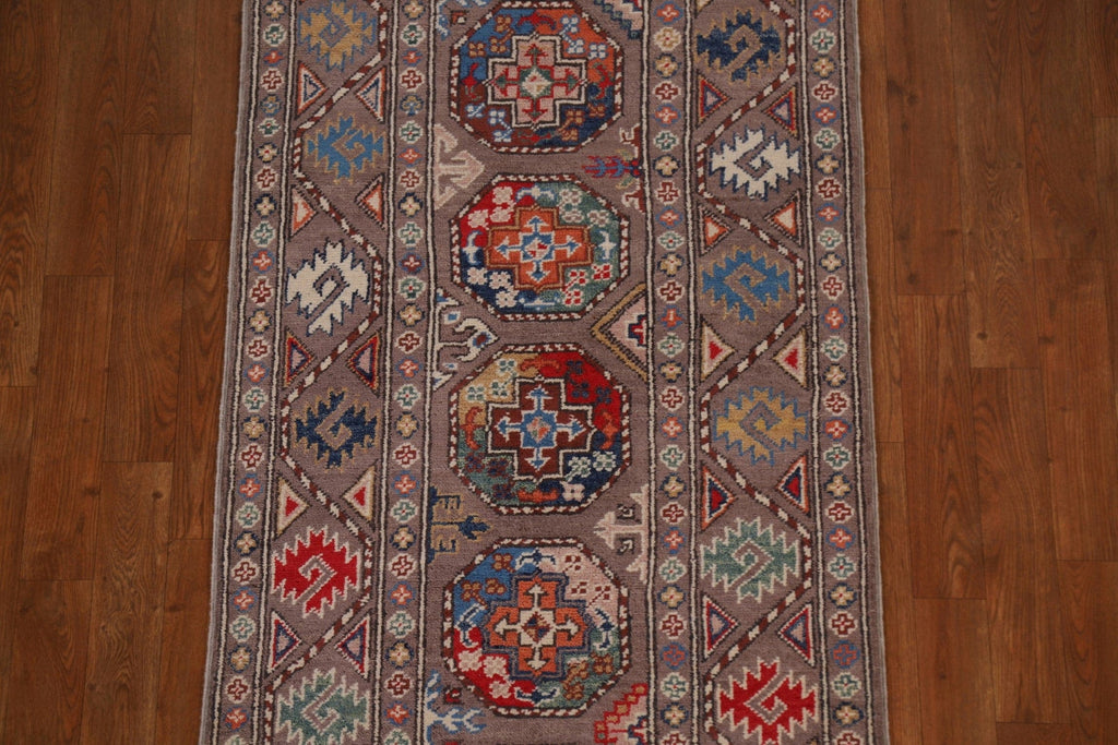 Geometric Kazak Wool Runner Rug 3x9