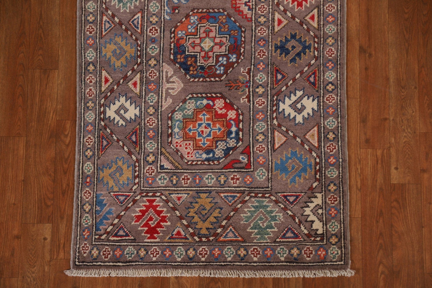 Geometric Kazak Wool Runner Rug 3x9