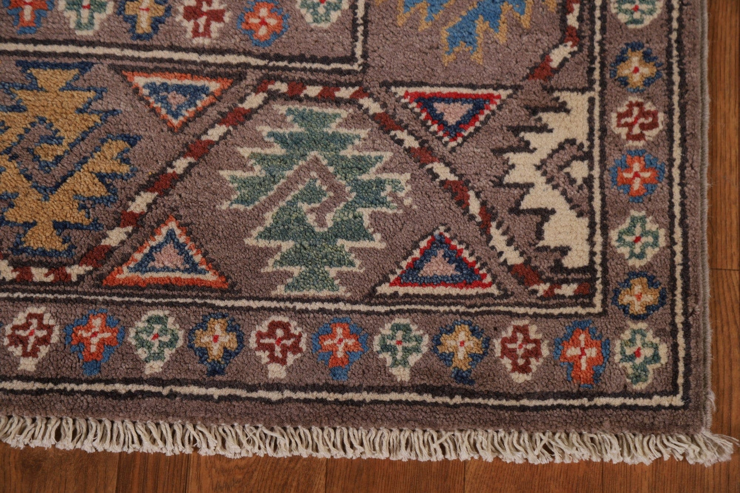 Geometric Kazak Wool Runner Rug 3x9