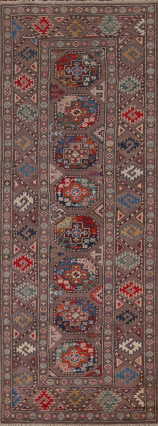 Geometric Kazak Wool Runner Rug 3x9