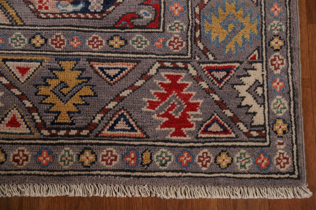 Handmade Kazak Geometric Runner Rug 3x8