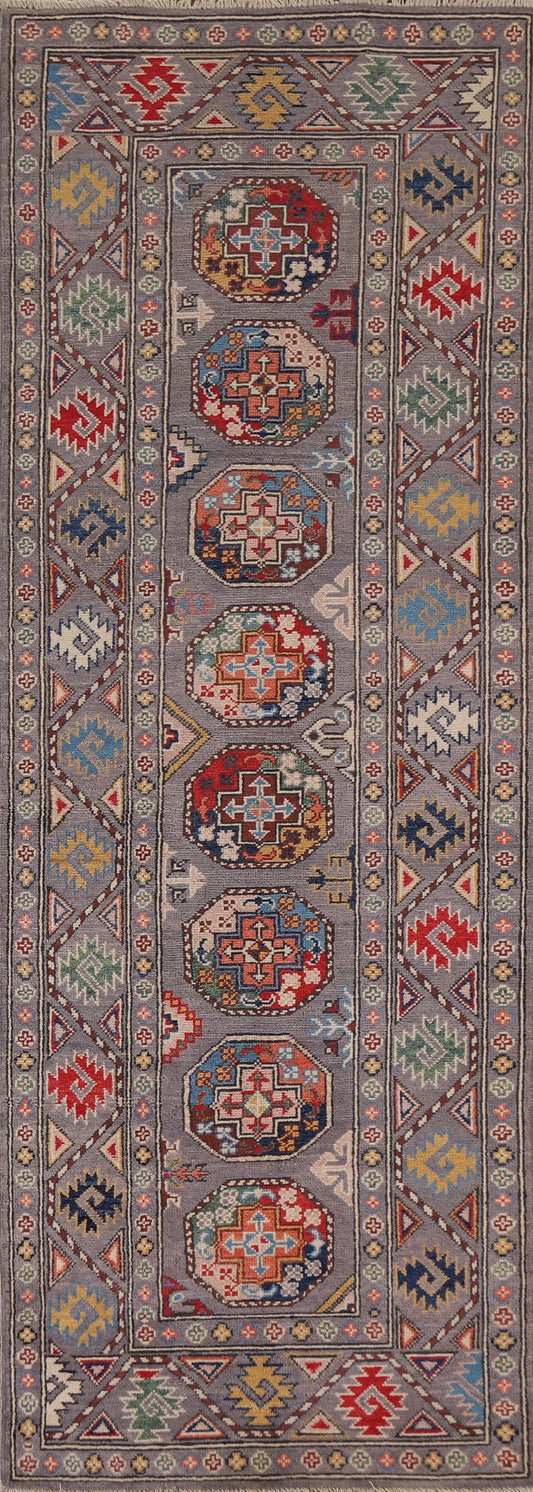 Geometric Kazak Wool Runner Rug 3x8