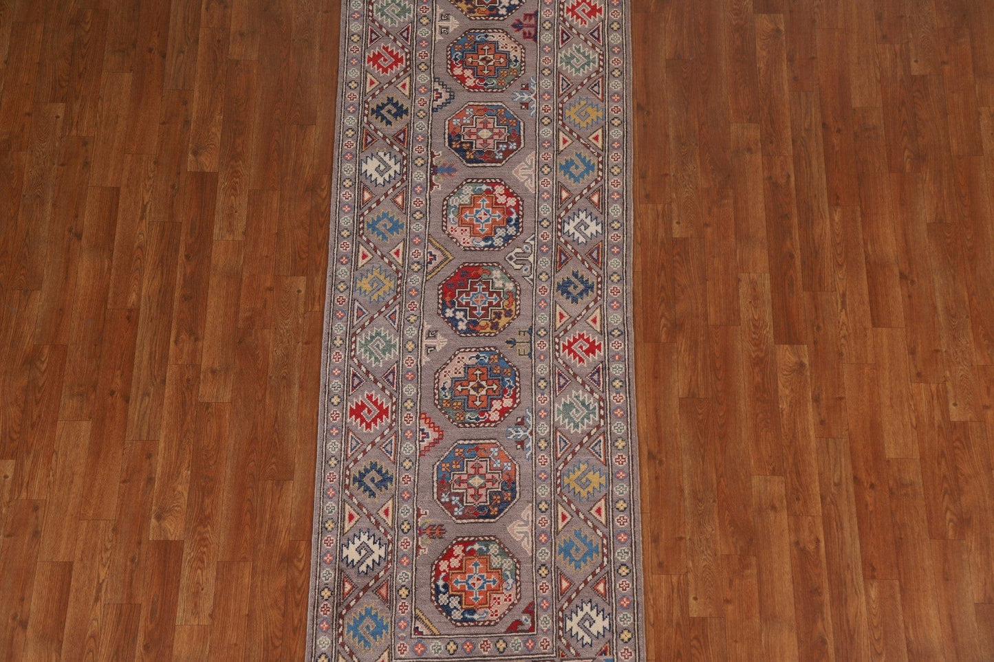 Geometric Kazak Oriental Runner Rug 3x8