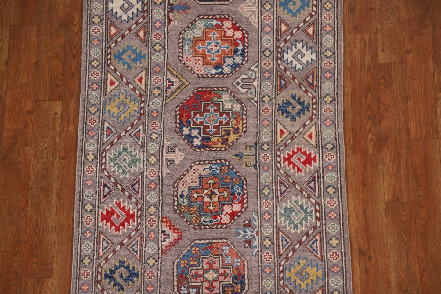 Geometric Kazak Oriental Runner Rug 3x8