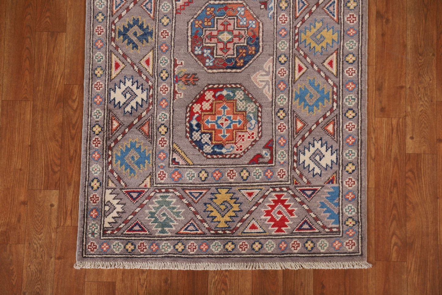 Geometric Kazak Oriental Runner Rug 3x8