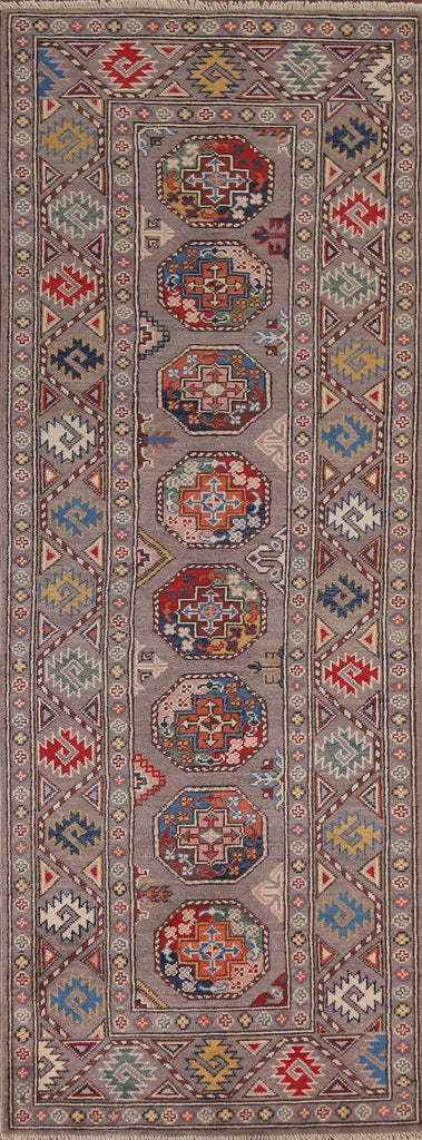 Geometric Kazak Oriental Runner Rug 3x8