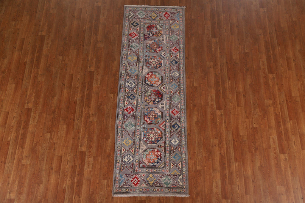 Geometric Kazak Oriental Runner Rug 3x8