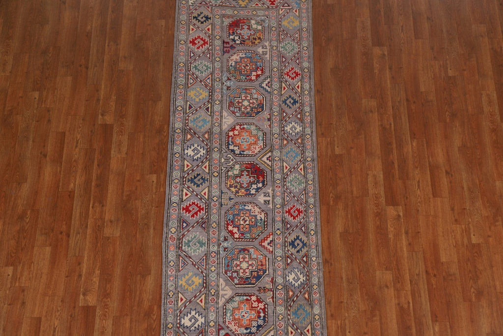 Geometric Kazak Oriental Runner Rug 3x8