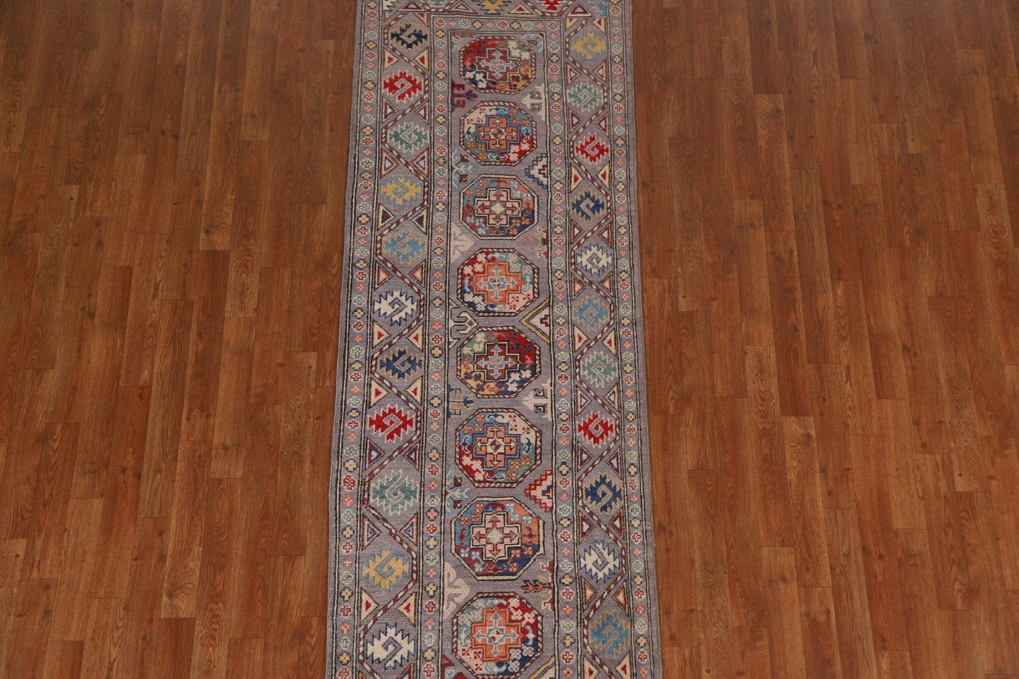 Geometric Kazak Oriental Runner Rug 3x8