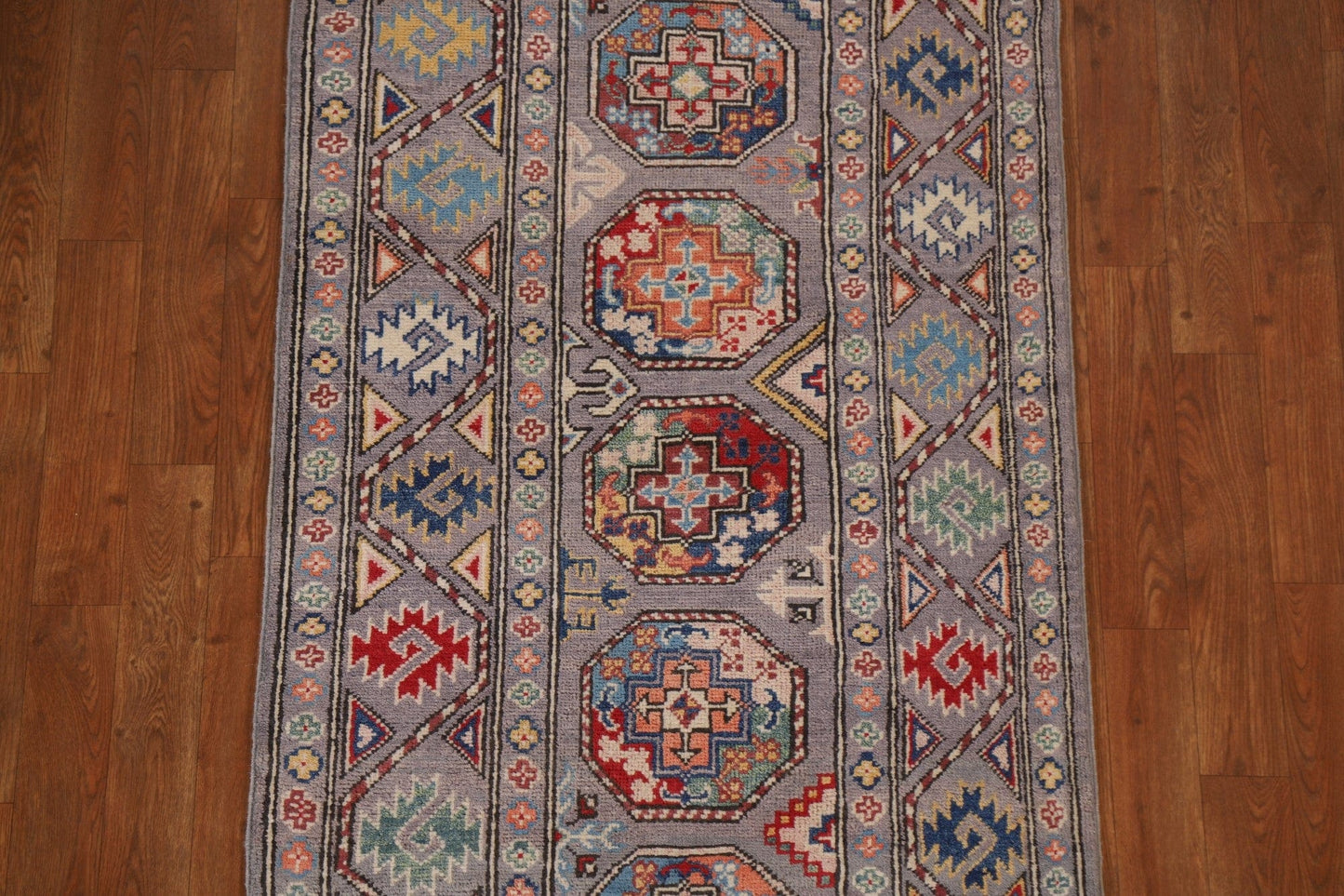 Geometric Kazak Oriental Runner Rug 3x8