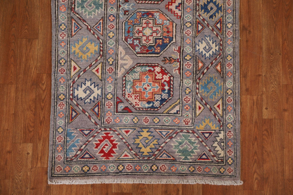 Geometric Kazak Oriental Runner Rug 3x8