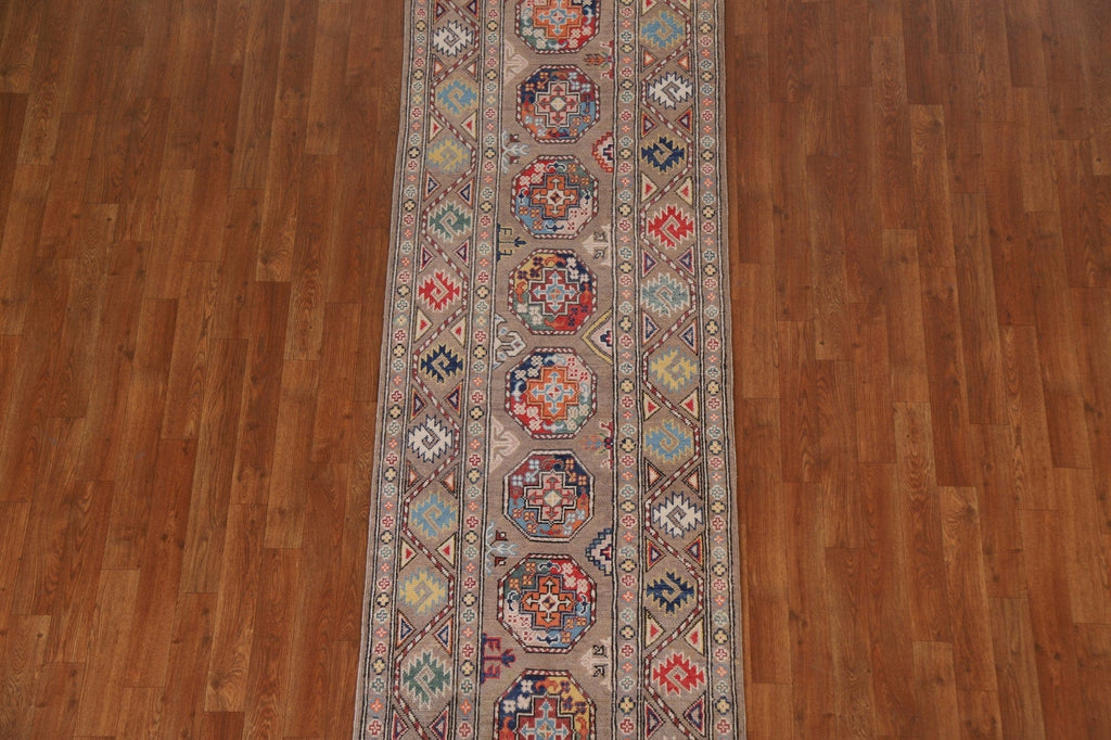 Brown Wool Kazak Oriental Runner Rug 3x9