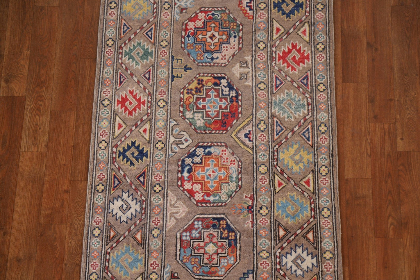 Brown Wool Kazak Oriental Runner Rug 3x9