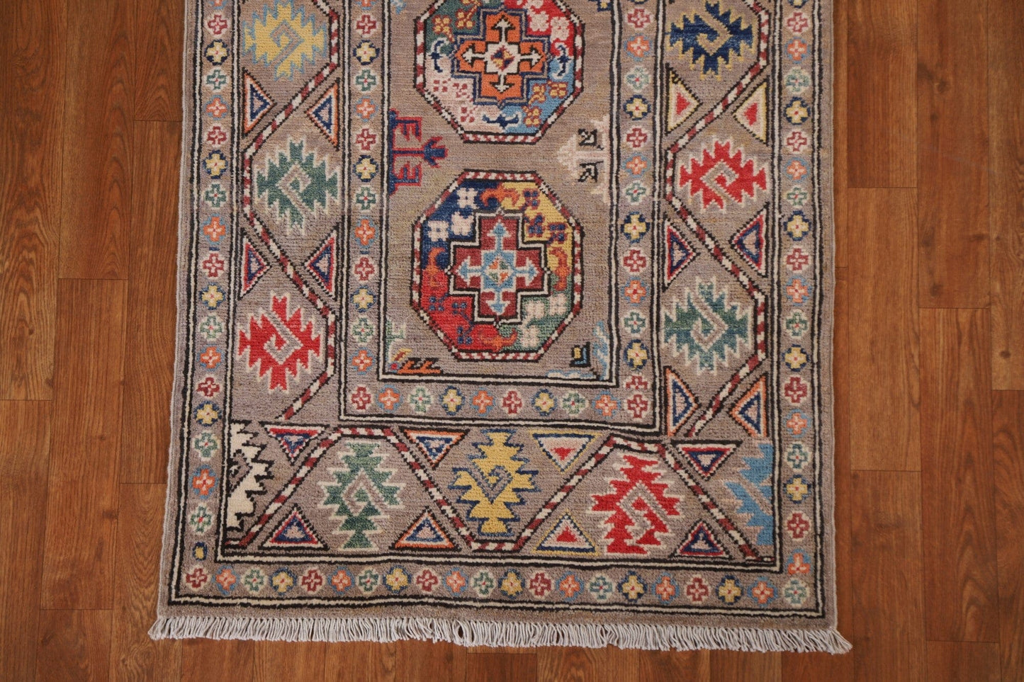 Brown Wool Kazak Oriental Runner Rug 3x9