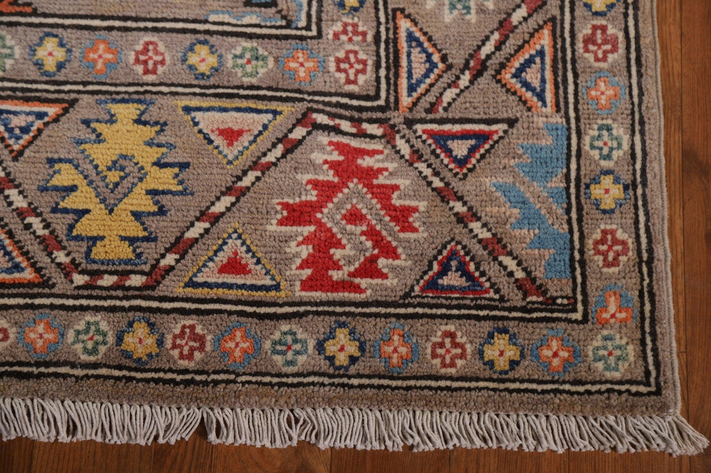 Brown Wool Kazak Oriental Runner Rug 3x9