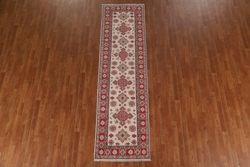 Geometric Kazak Ivory Runner Rug 3x10