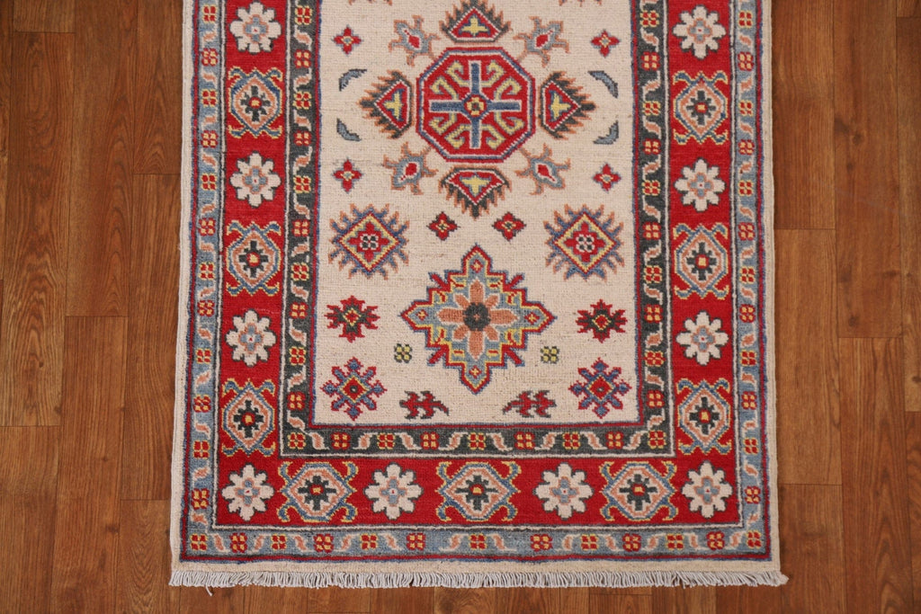 Geometric Kazak Ivory Runner Rug 3x10