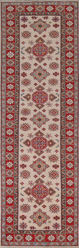 Geometric Kazak Ivory Runner Rug 3x10