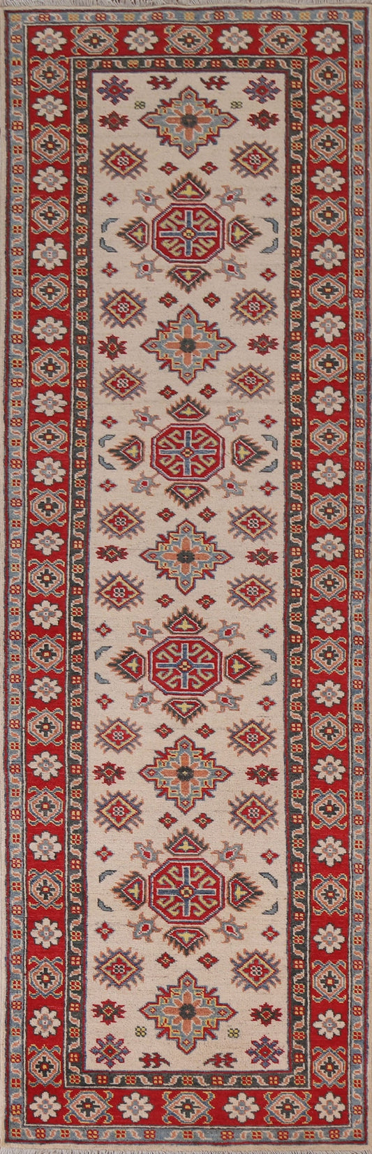 Geometric Kazak Ivory Runner Rug 3x10