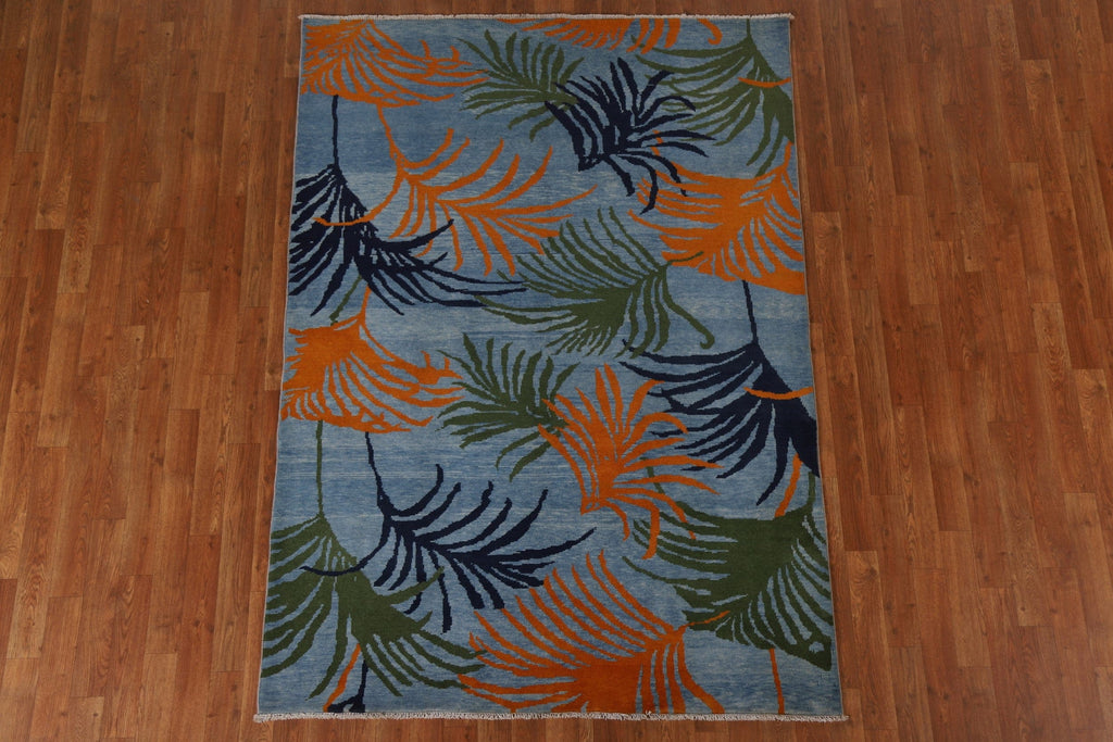 Nature Print Gabbeh Kashkoli Modern Area Rug 5x7