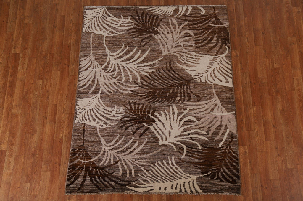 Nature Print Gabbeh Kashkoli Modern Area Rug 5x6