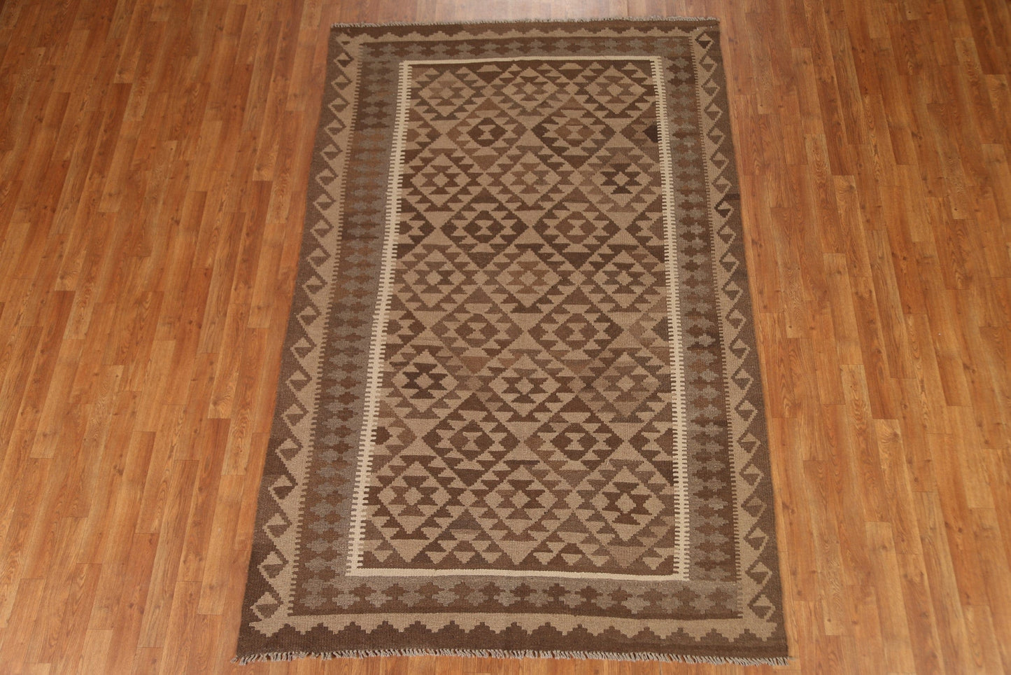 Brown Wool Kilim Area Rug 5x8