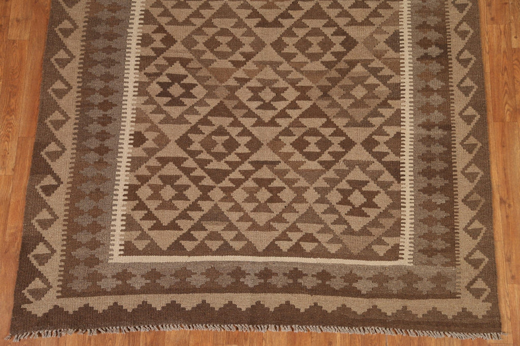 Brown Wool Kilim Area Rug 5x8