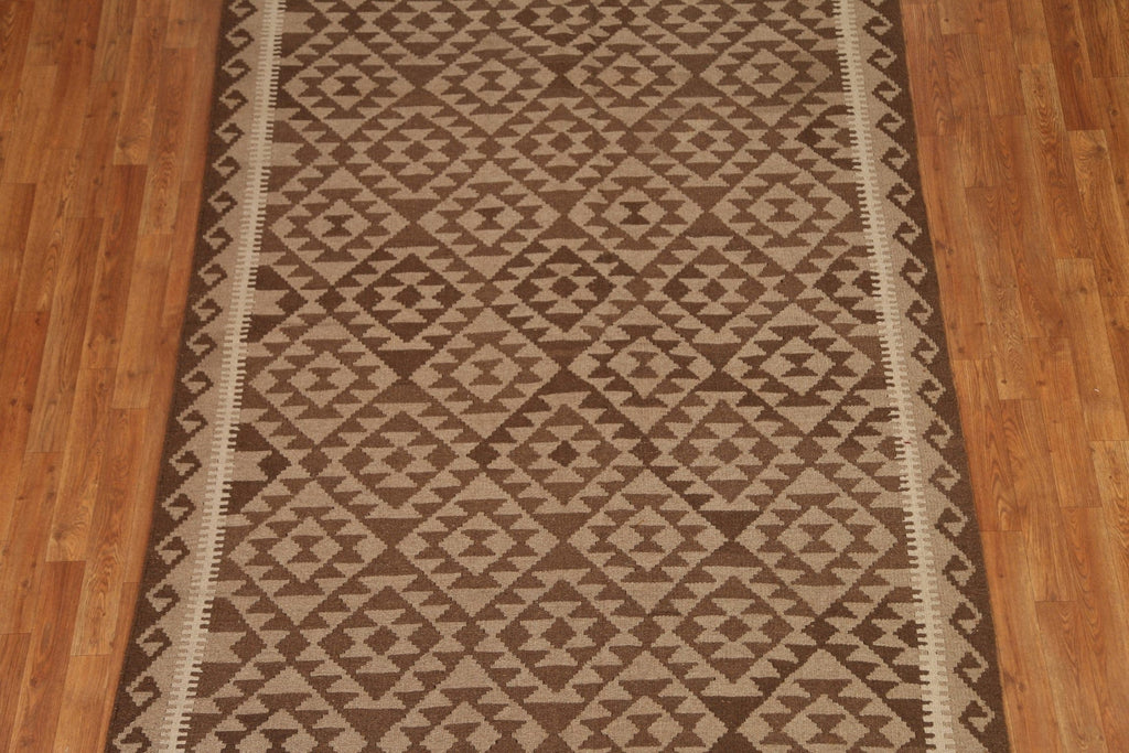 Brown Wool Kilim Geometric Area Rug 6x8