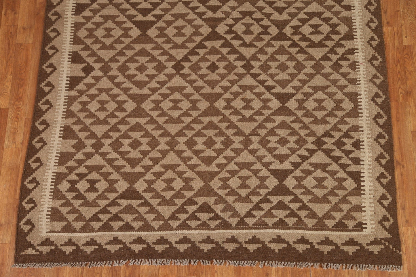 Brown Wool Kilim Geometric Area Rug 6x8