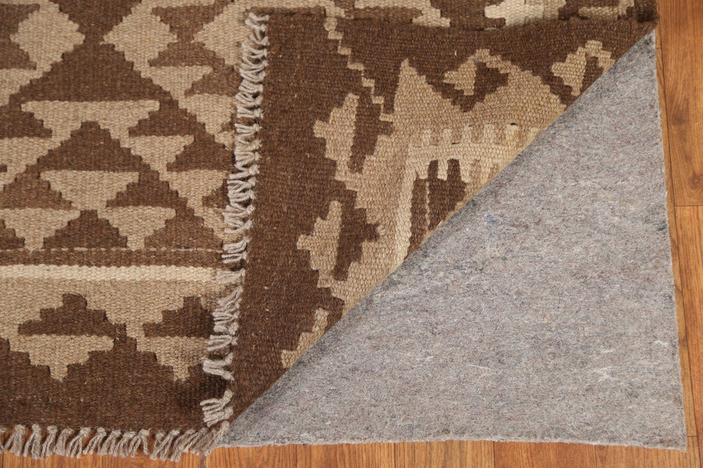 Brown Wool Kilim Geometric Area Rug 6x8