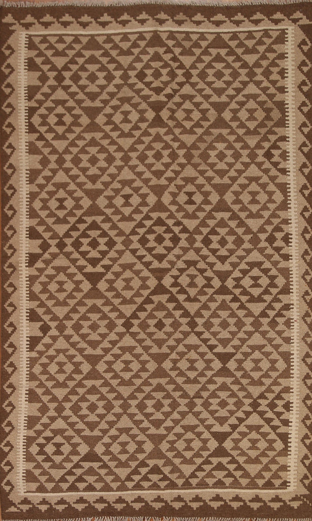 Brown Wool Kilim Geometric Area Rug 6x8