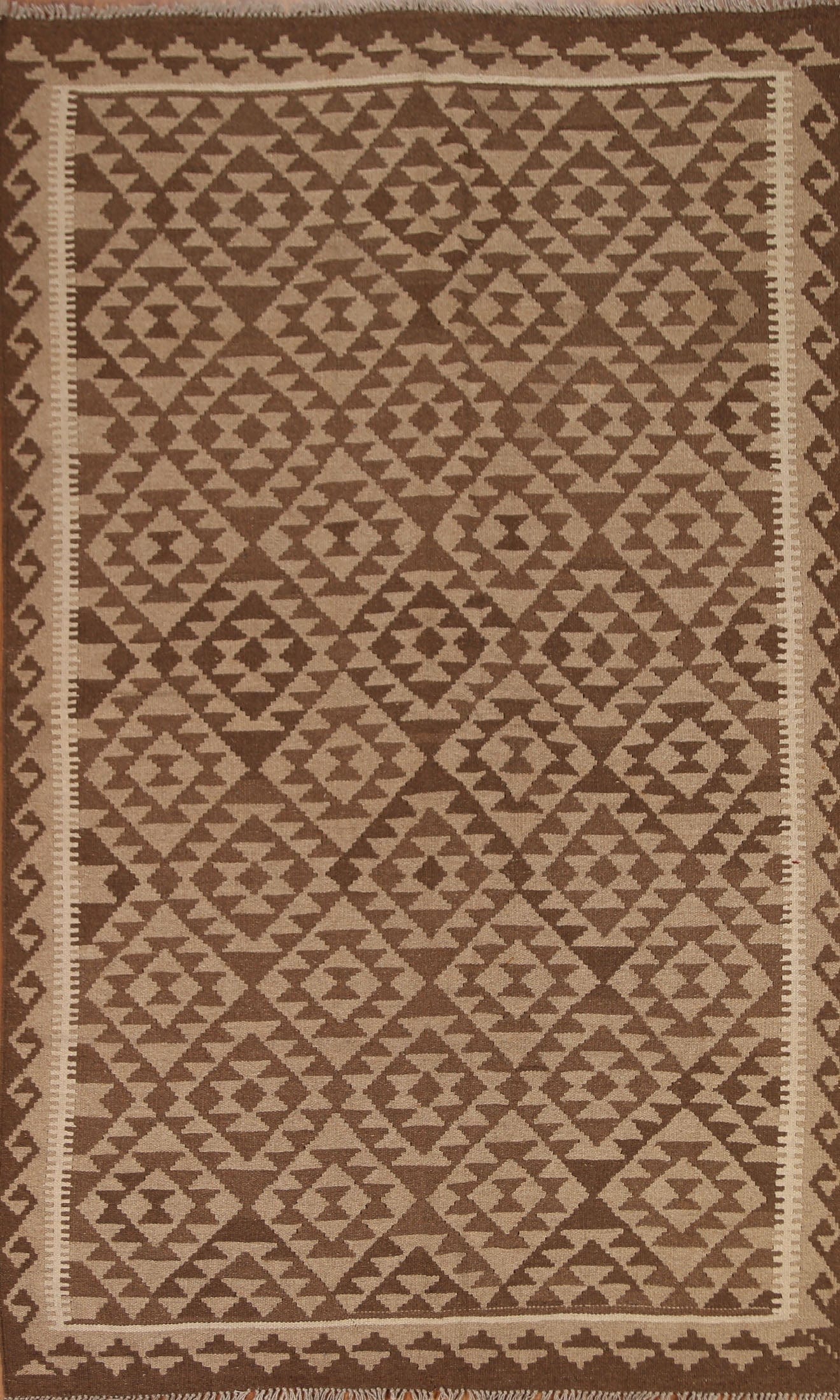 Brown Wool Kilim Geometric Area Rug 6x8