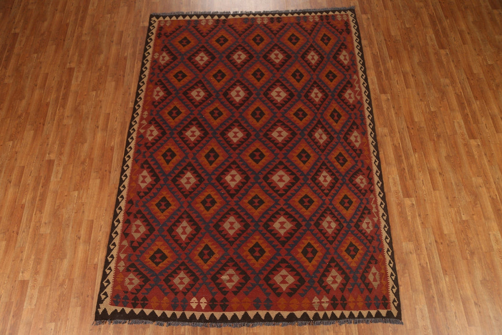 All-Over Wool Kilim Geometric Area Rug 7x10