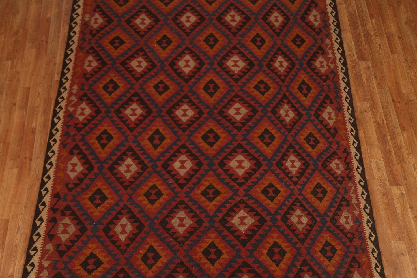 All-Over Wool Kilim Geometric Area Rug 7x10