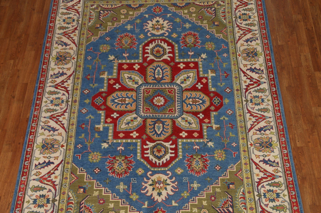 Blue Geometric Kazak Oriental Area Rug 7x10