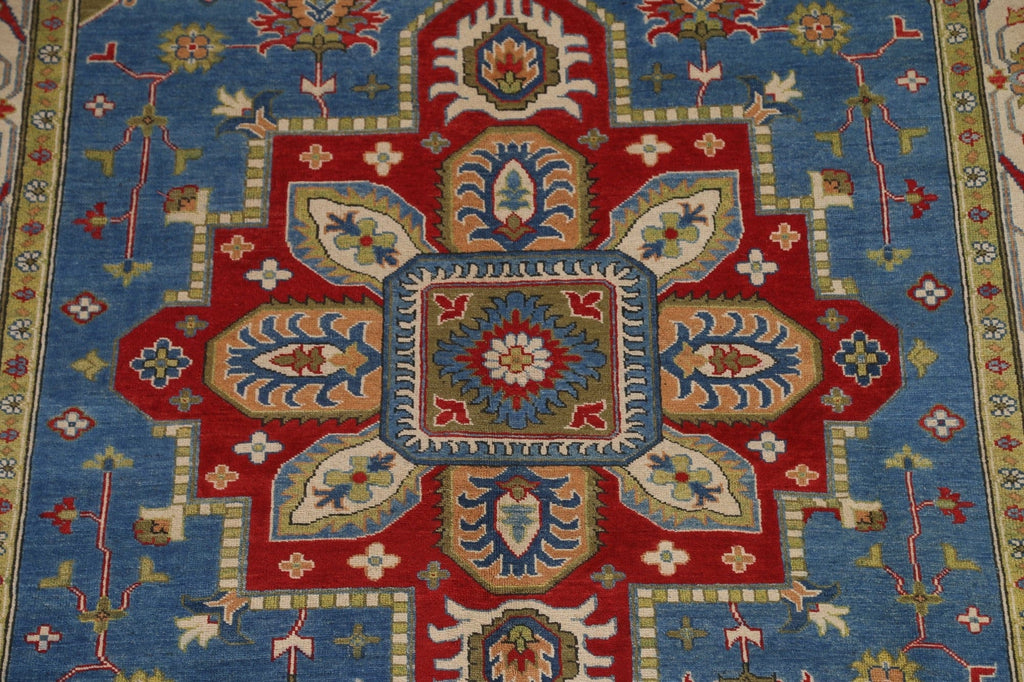 Blue Geometric Kazak Oriental Area Rug 7x10