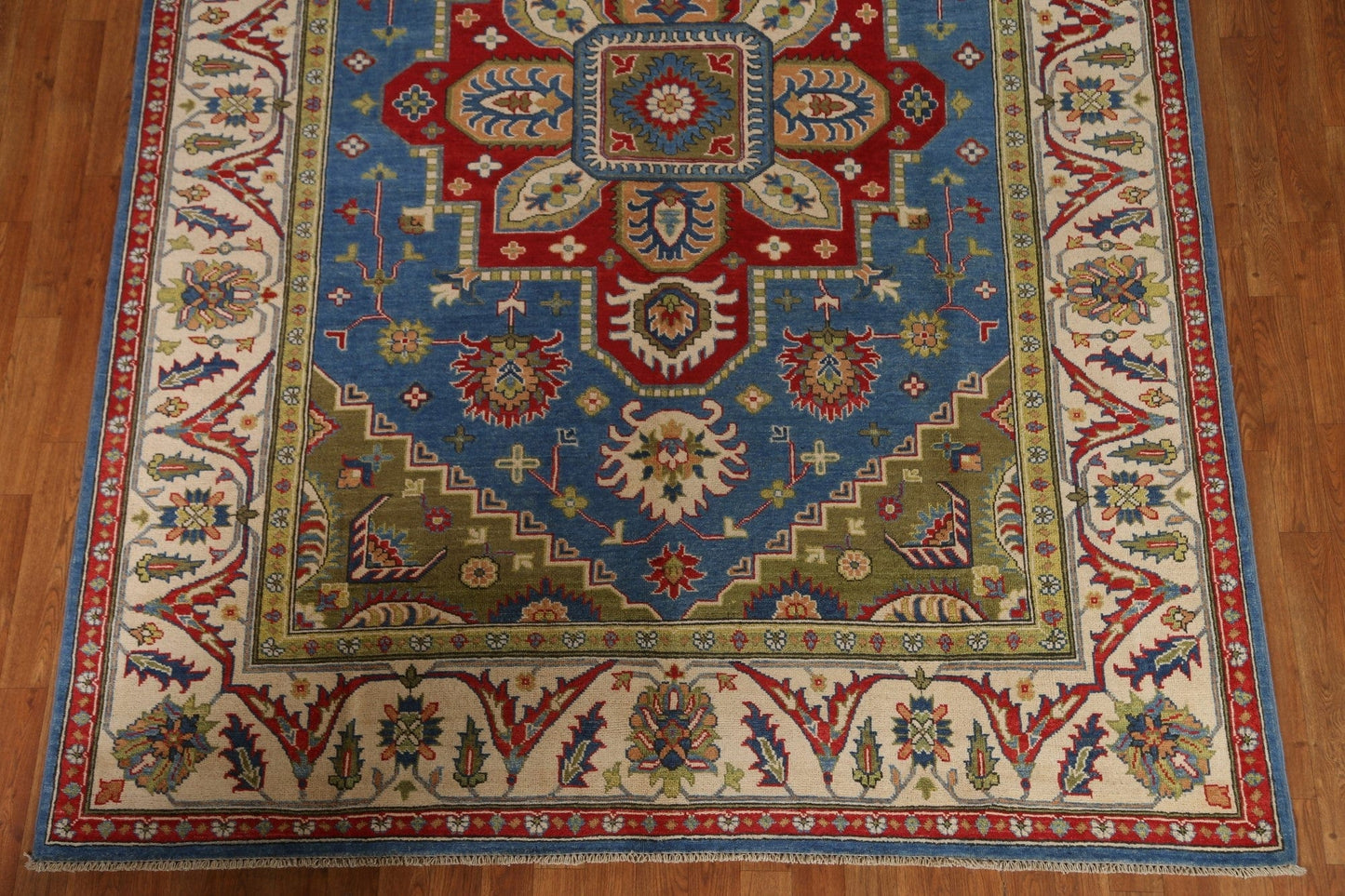 Blue Geometric Kazak Oriental Area Rug 7x10