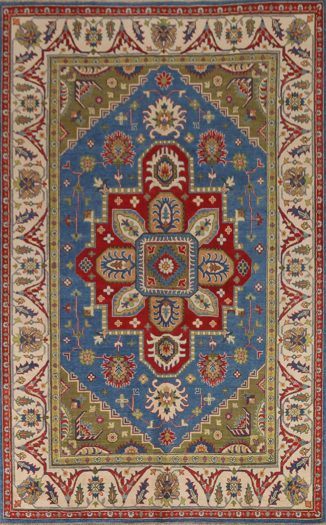 Blue Geometric Kazak Oriental Area Rug 7x10