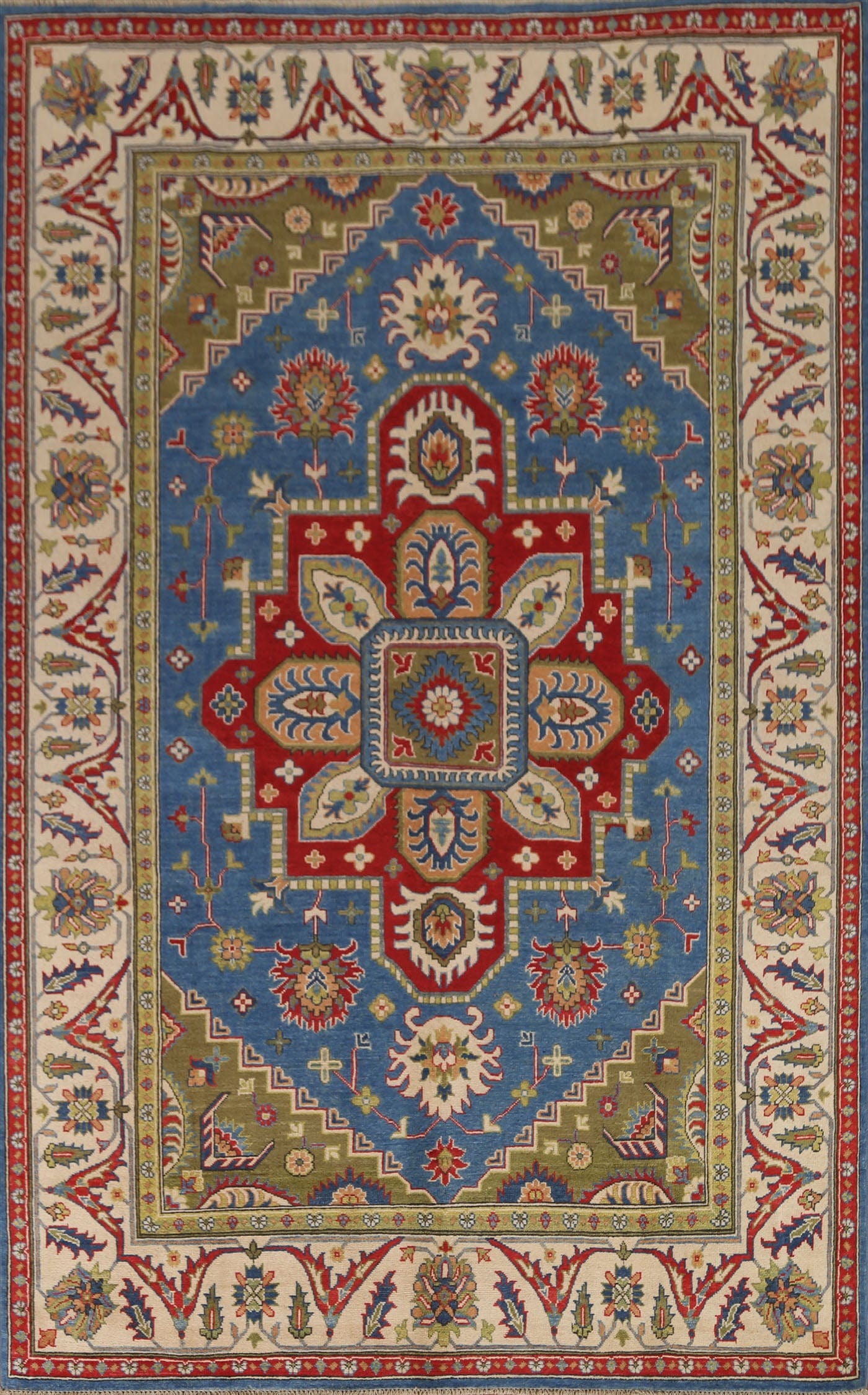 Blue Geometric Kazak Oriental Area Rug 7x10