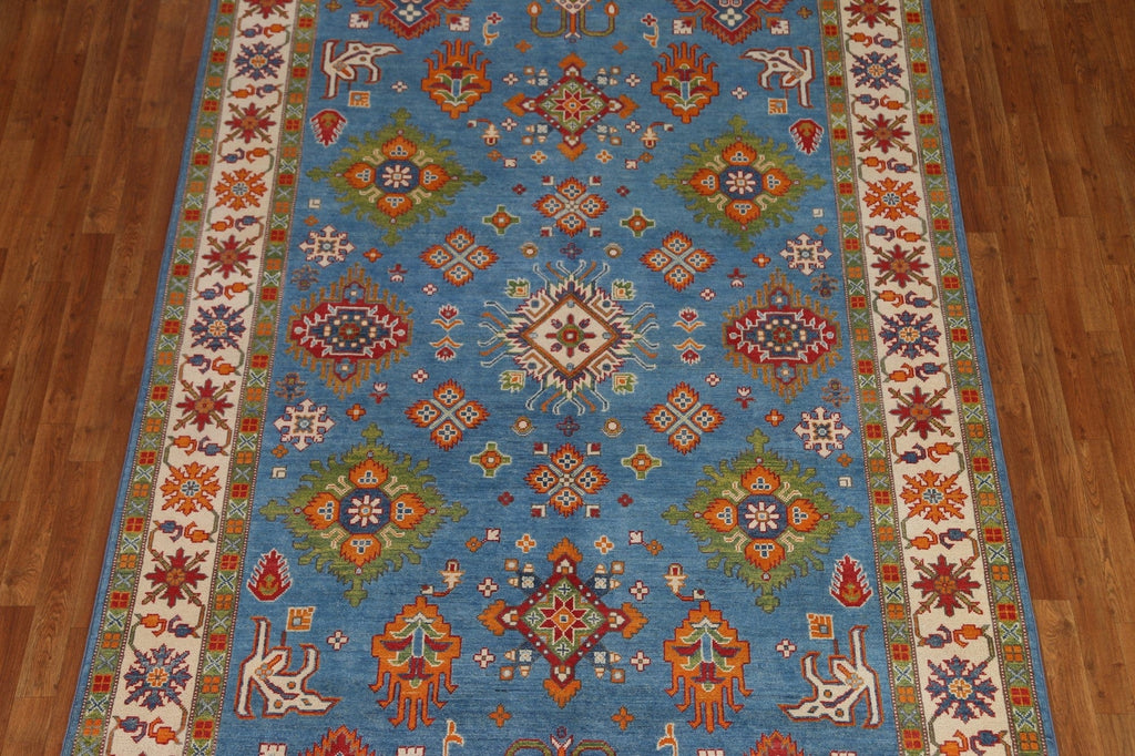 Blue Geometric Kazak Oriental Area Rug 7x10