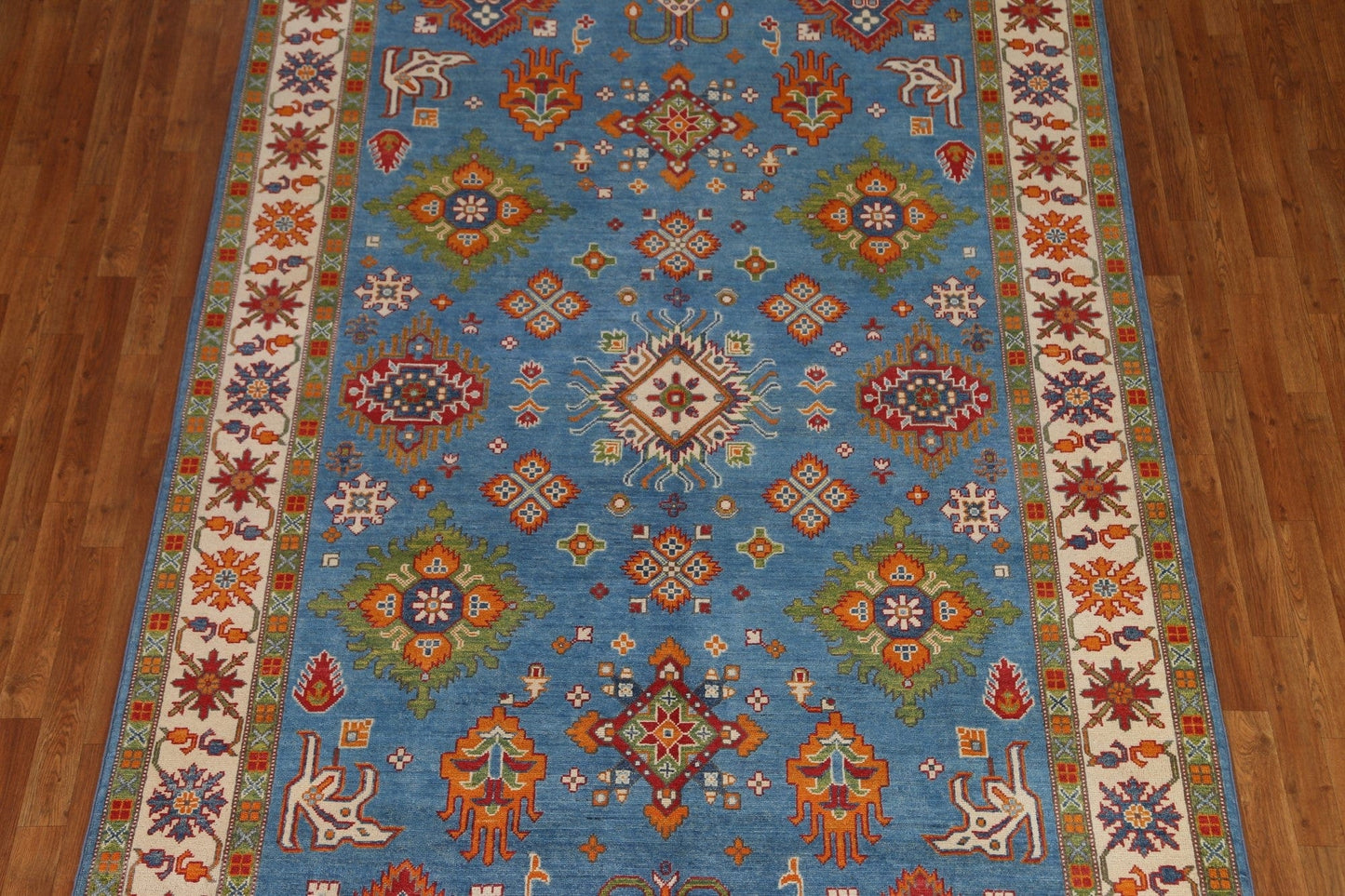 Blue Geometric Kazak Oriental Area Rug 7x10