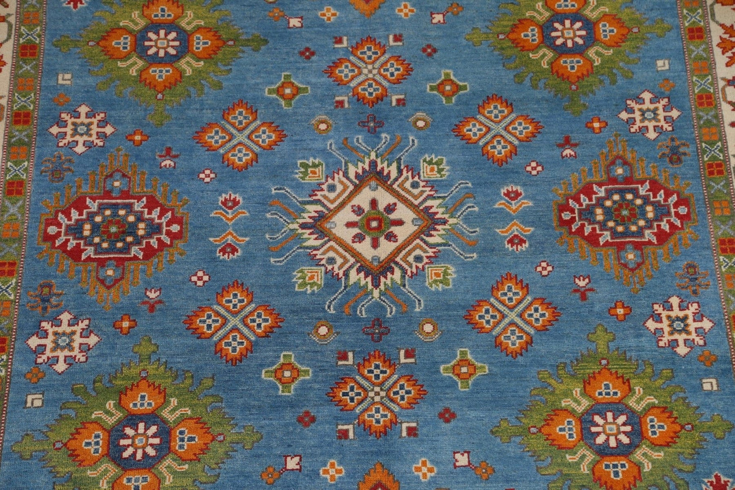 Blue Geometric Kazak Oriental Area Rug 7x10