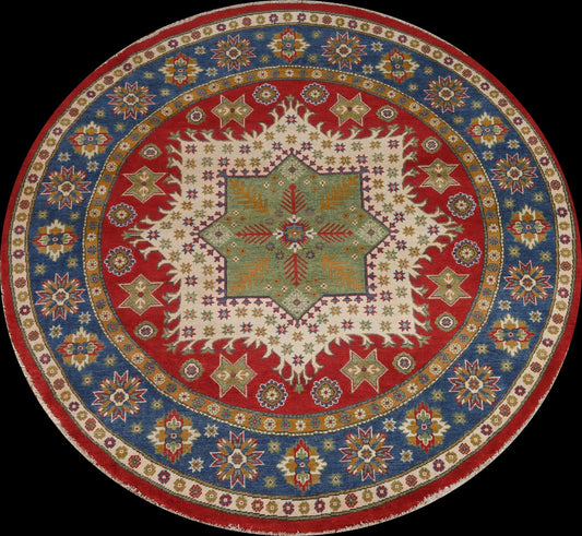 Geometric Kazak Round Area Rug 7x7